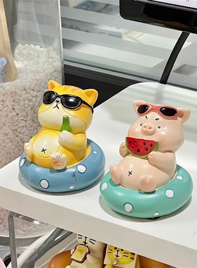 新款卡通树脂小猪l创意家居客厅玄关桌面装饰可爱公仔摆件工艺品