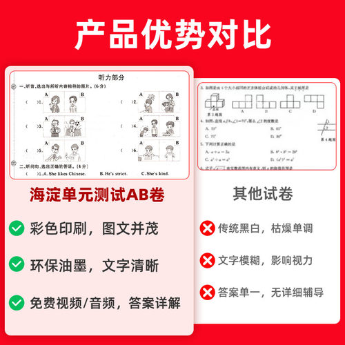 海淀单元测试ab卷一三二四五六年级上册下册语文数学英语人教版青岛版北师外研湘少小学练习册同步测试卷非常海定ab卷全套考试卷子 - 图3