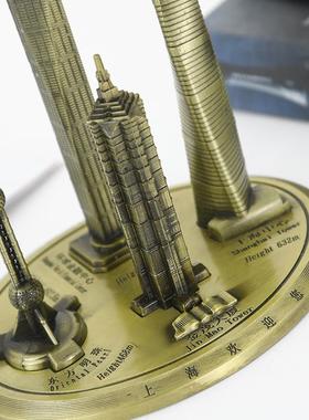 上海地标建筑模型东方明珠中心大厦模型摆件金属旅游纪念品三件套