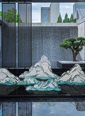 透明假山雕塑树脂摆饰别墅会所酒店大堂前台样板间样品屋展示中心