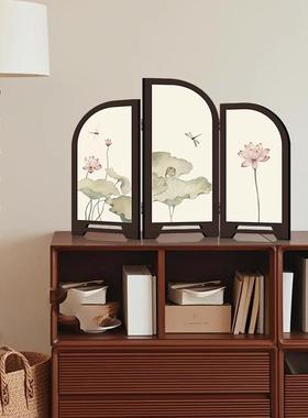 新中式小屏风桌面摆件复古国风装饰画茶室家居边柜斗柜摆画新款