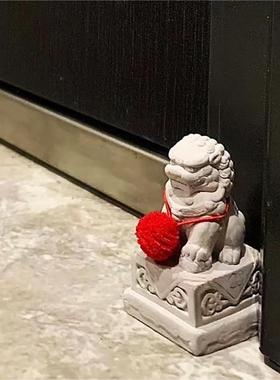 大门口迷你小石狮子一对新家摆件桌面装饰品石雕水泥中式绣球礼物