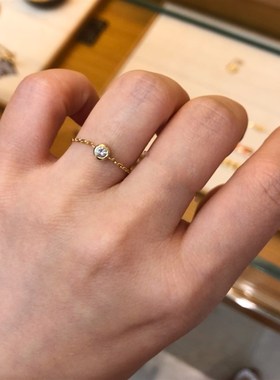 18K镀金软戒简约百搭叠戴圆珠链条单钻超L闪戒指潮气质个性食指戒