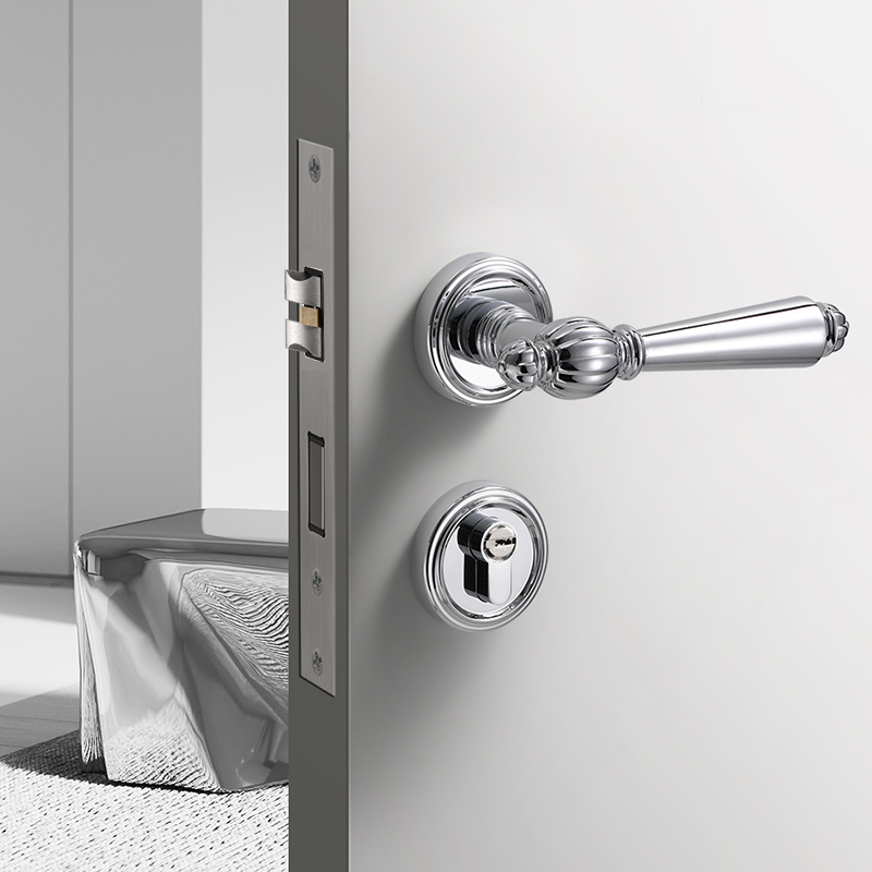 房间卧室门锁法式家用室内木门门把手分体磁吸静S音欧式轻奢房门 - 图0