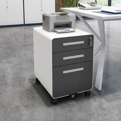 办公柜落地式文件柜储物桌下小柜子移动矮柜家用带锁三抽屉资料柜 - 图0