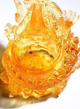 威弗列德客厅办公室玄关水晶装饰品开业礼琉璃龙形流水聚宝盆摆件