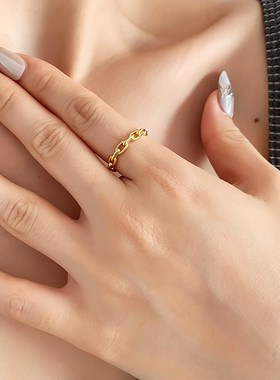 【925a银】大码925银戒指女胖MM细链条时尚个性大圈口胖手食指指