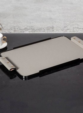 现代轻奢风长方形皮质托 托盘摆件样板房H酒店书房玄关茶收纳盘摆