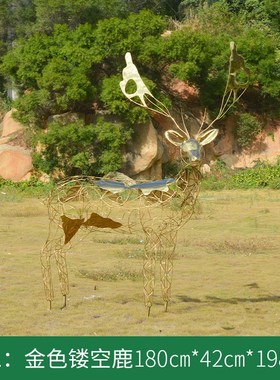 铁艺抽象钢丝镂空鹿雕塑酒店大A堂售楼部草坪装饰品梅花鹿艺术摆