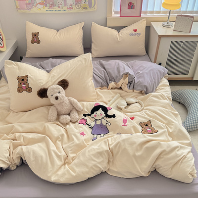 沃朴（布料床单）A类超软床上四件套卡通毛巾绣四件套学生三件套