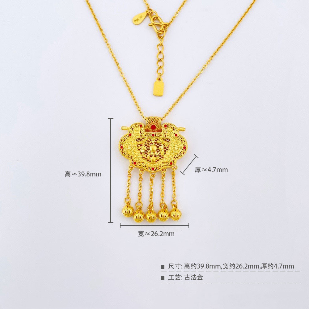希曼汀足金999古法锁包项链女黄金天子门生吊坠平安锁流苏送女友,淘宝优惠券,粉丝福利购,淘宝优惠卷