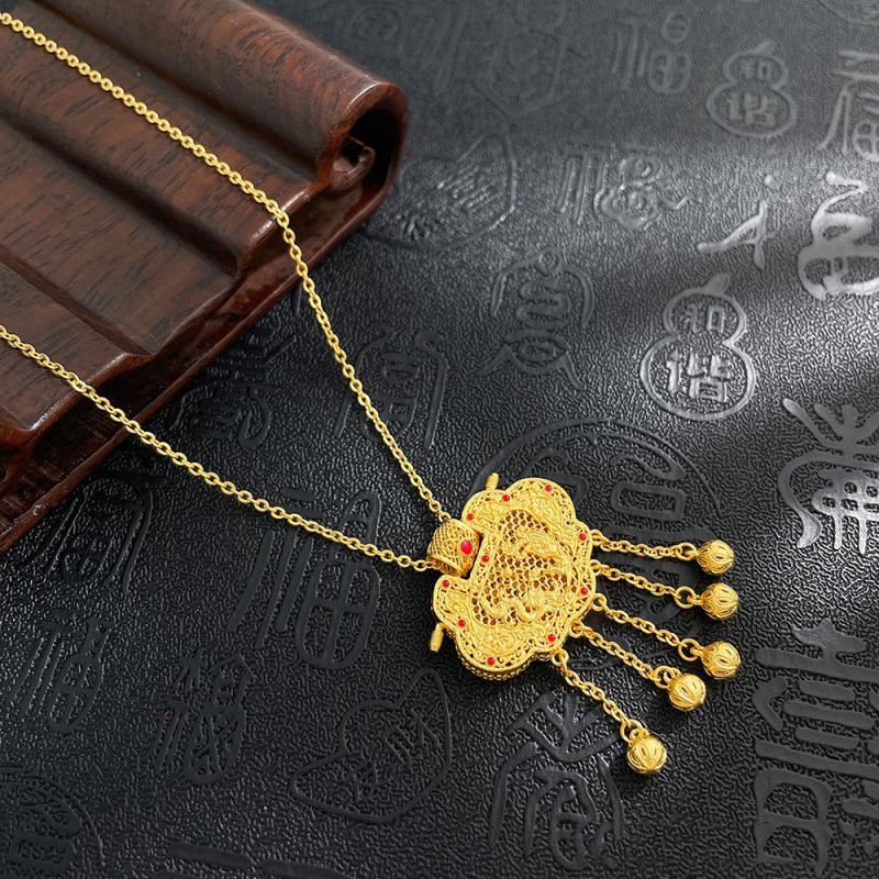 希曼汀足金999古法锁包项链女黄金天子门生吊坠平安锁流苏送女友,淘宝优惠券,粉丝福利购,淘宝优惠卷