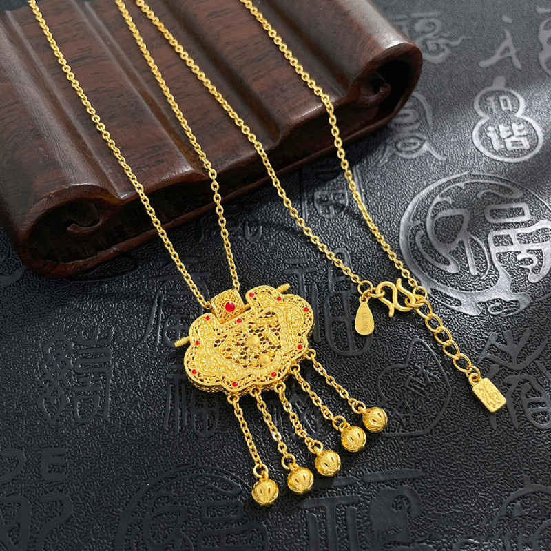 希曼汀足金999古法锁包项链女黄金天子门生吊坠平安锁流苏送女友,淘宝优惠券,粉丝福利购,淘宝优惠卷