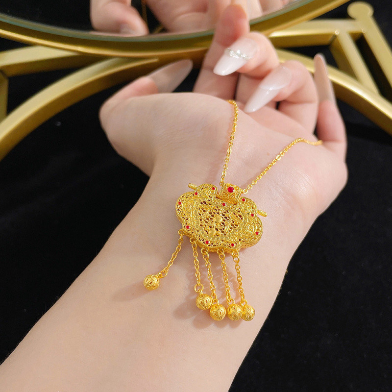 希曼汀足金999古法锁包项链女黄金天子门生吊坠平安锁流苏送女友,淘宝优惠券,粉丝福利购,淘宝优惠卷