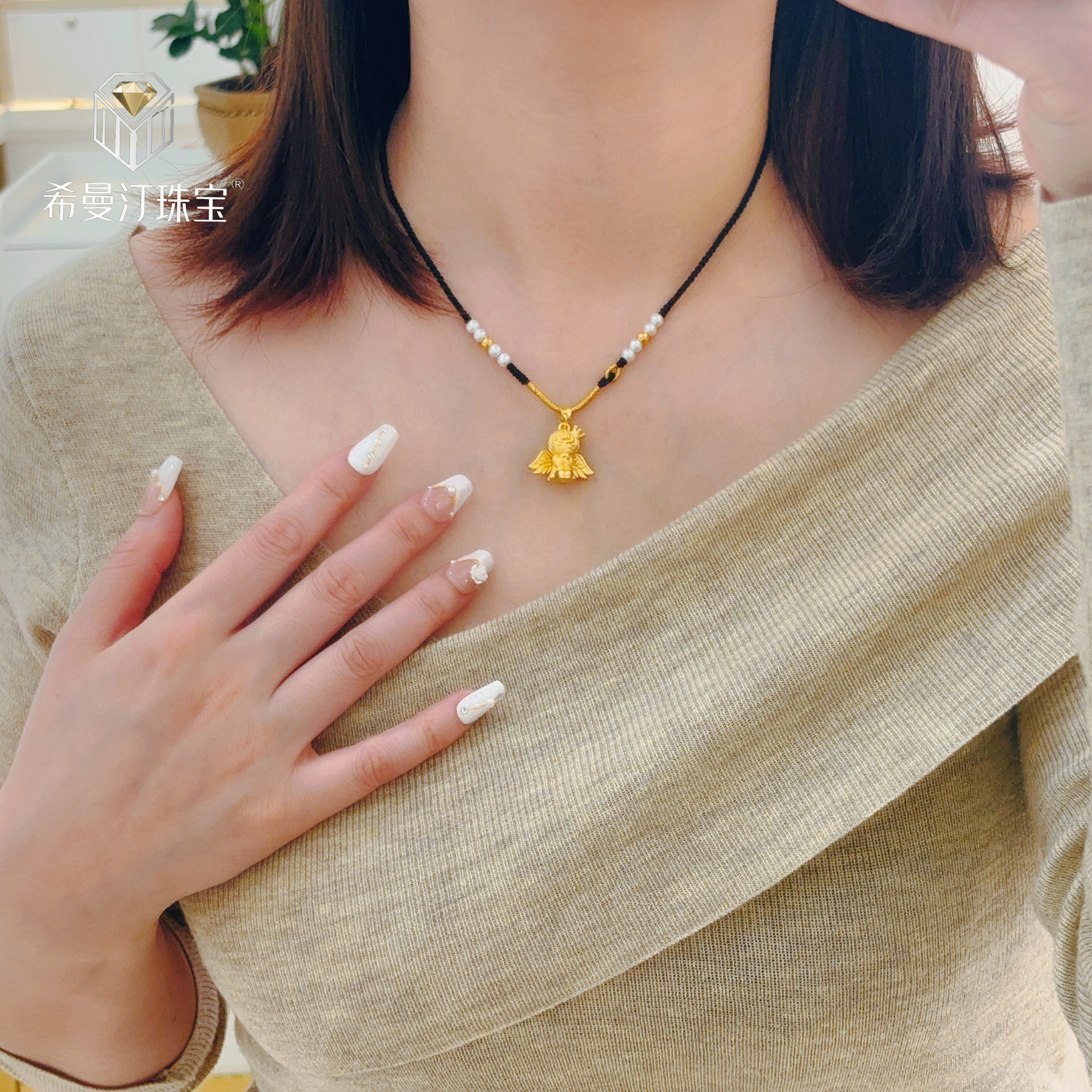 希曼汀黄金天使吊坠女足金999小福星宝宝挂坠纯金项链情人节礼物,淘宝优惠券,粉丝福利购,淘宝优惠卷
