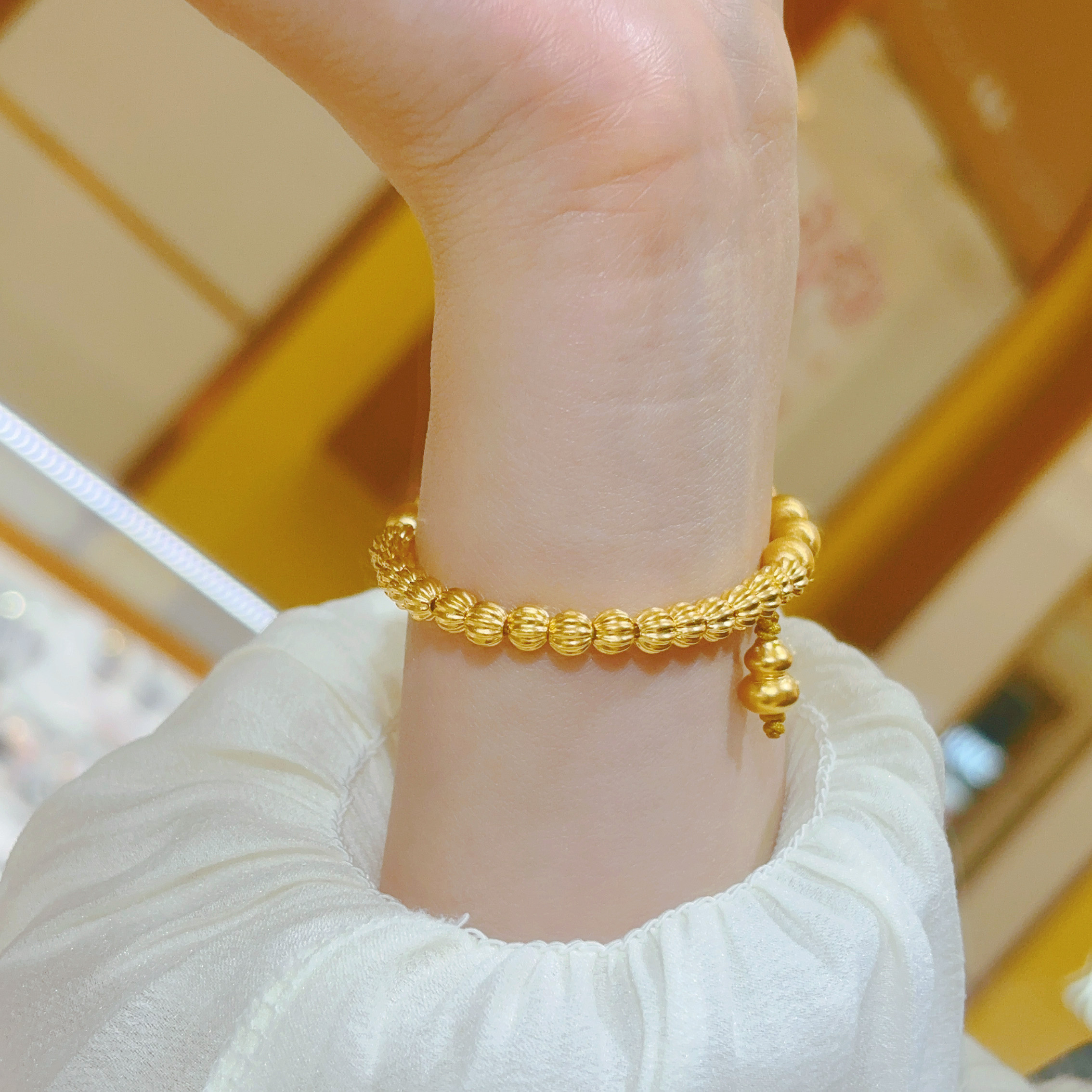 希曼汀黄金南瓜珠手链足金999猫眼拉丝转运珠手串手链礼物送女友,淘宝优惠券,粉丝福利购,淘宝优惠卷