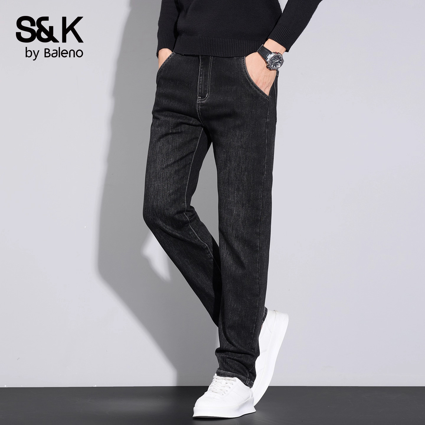 班尼路SK加绒加厚牛仔裤男2025秋冬季新款宽松时尚水洗直筒裤子男,淘宝优惠券,粉丝福利购,淘宝优惠卷