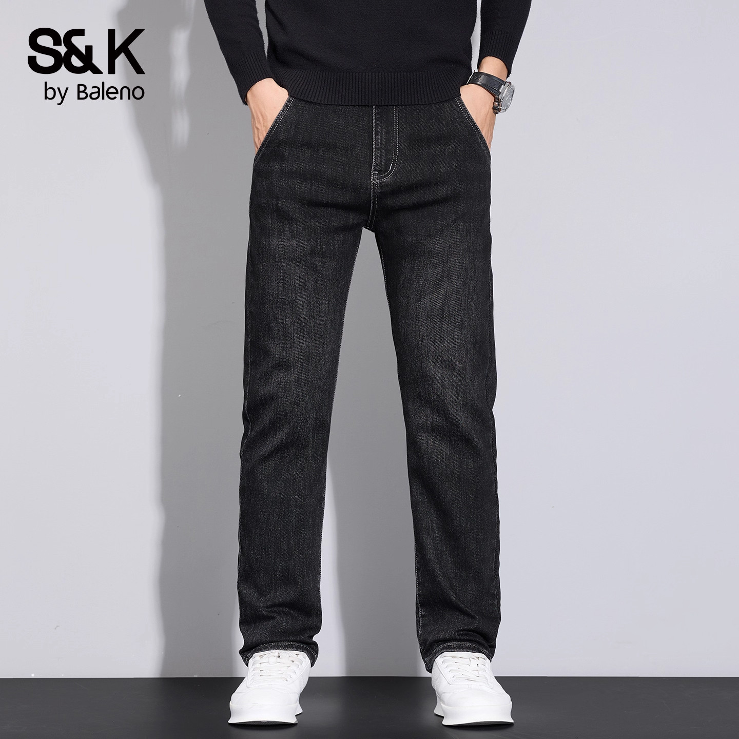 班尼路SK加绒加厚牛仔裤男2025秋冬季新款宽松时尚水洗直筒裤子男,淘宝优惠券,粉丝福利购,淘宝优惠卷