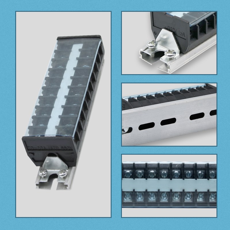 TD-2010导轨式接线端子板排10位10P/20A电线接线盒柱压并线连接器 - 图2