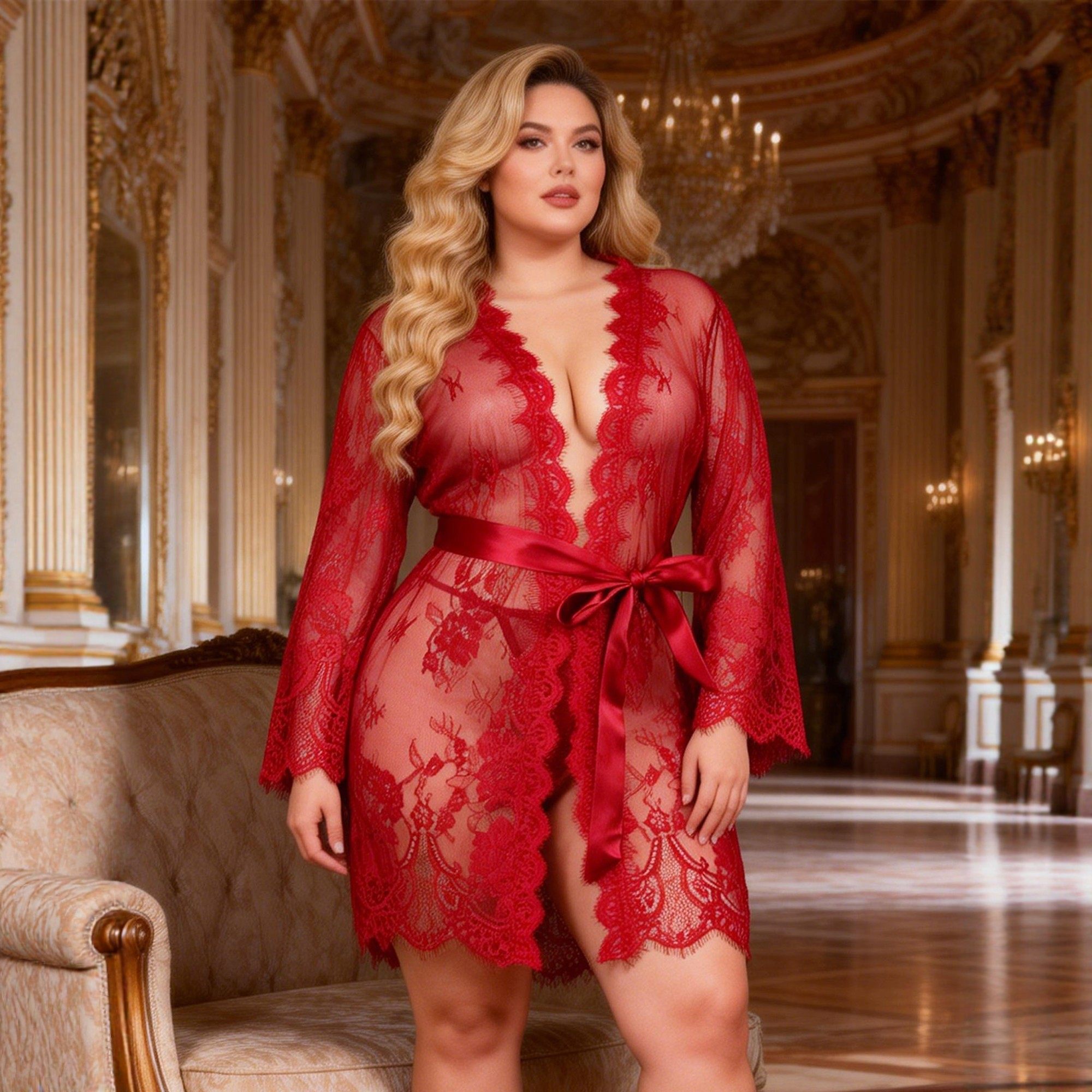 性感睡衣女款2025新款夏黑色蕾丝网纱半透亲肤大码晨袍纯欲风睡袍,淘宝优惠券,粉丝福利购,淘宝优惠卷