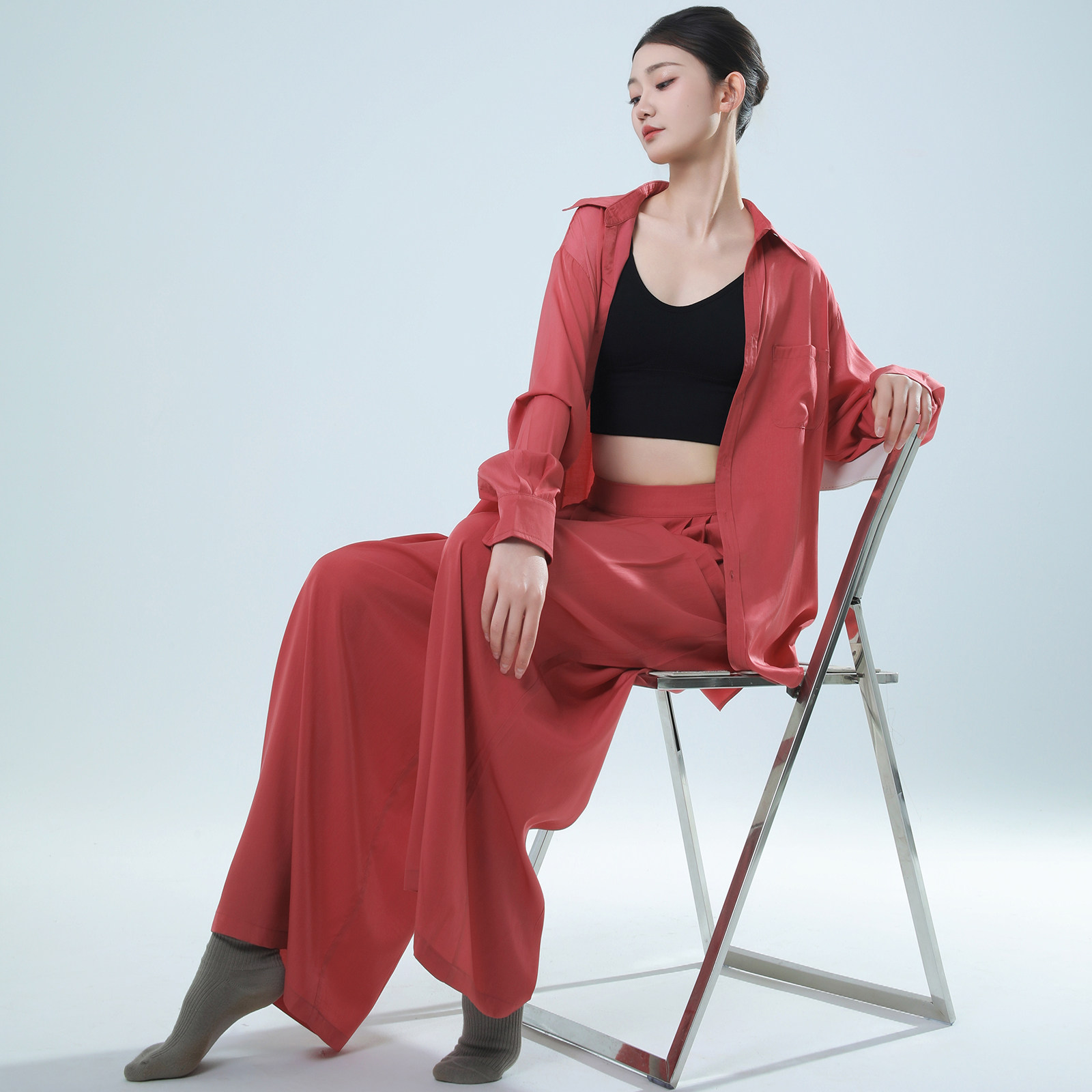 艾舞尔古典舞舞蹈服衬衫长袖上衣套装飘逸显瘦现代舞练功服裤子 - 图3