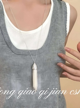 银色流苏长款项链女小仙女必备