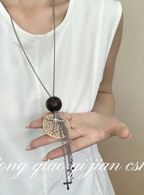 新中式复古闪钻十字架招财项链