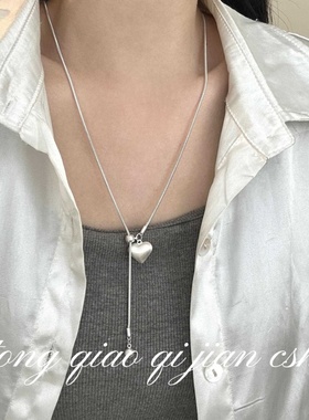 银色爱心抽拉式长款项链小仙女