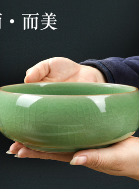 龙泉青瓷花盆无孔大号笔洗茶洗