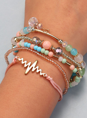 波西米亚风串珠手链心电图水晶吊