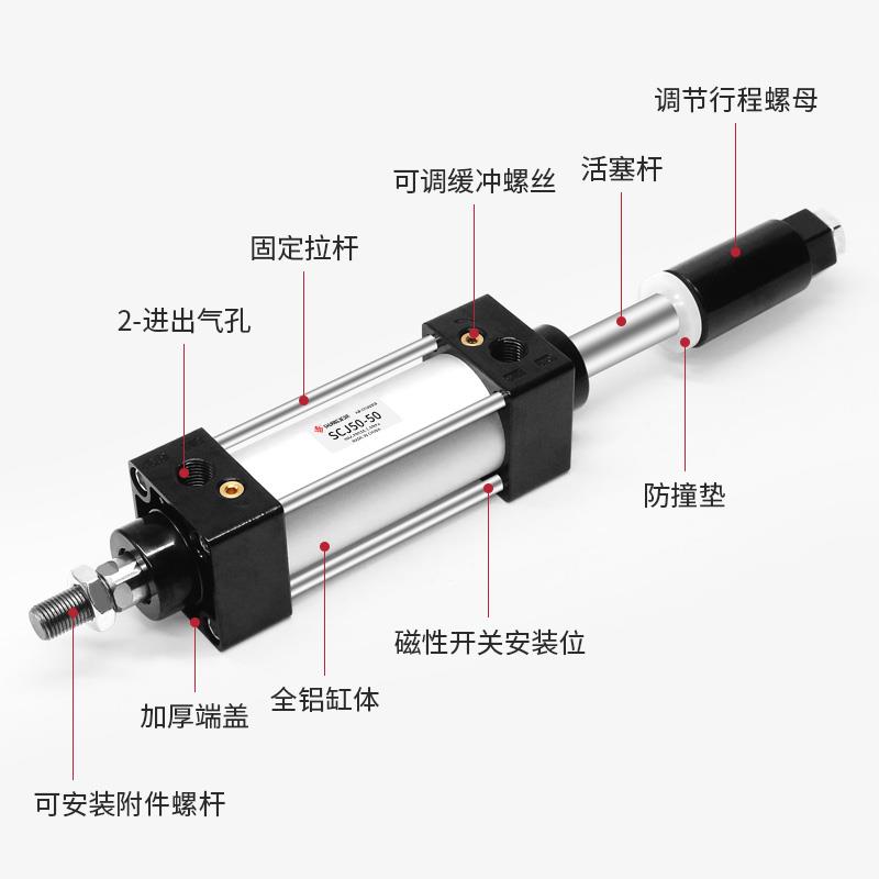 SCJ32小型气动大推力可调行程标准气缸40/50/63/80*125*350-S带磁 - 图2