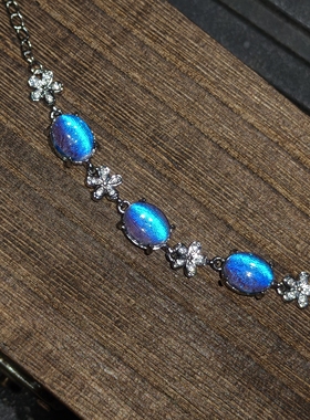 银层闪蝶创意蓝闪复古简约银手链生日礼物创意手工首饰成品