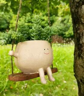 小红薯同款笑脸秋千悬挂花盆桌面造景摆件2025新款创意户外装饰品