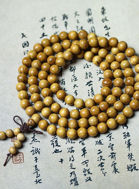 天然黄金檀木108颗精工佛珠手串