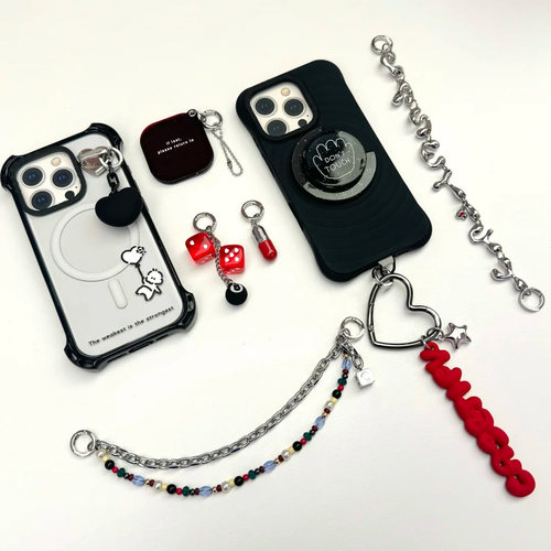 红色极繁挂链钥匙圈手机挂件时尚多功能配件包包挂饰女华强北代购 - 图2