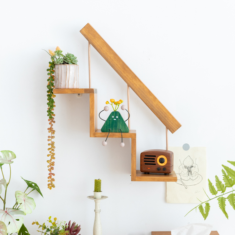 阿楹 少女奶油风房间白色梯形置物收纳摆件卧室书桌电视边柜墙架 - 图0