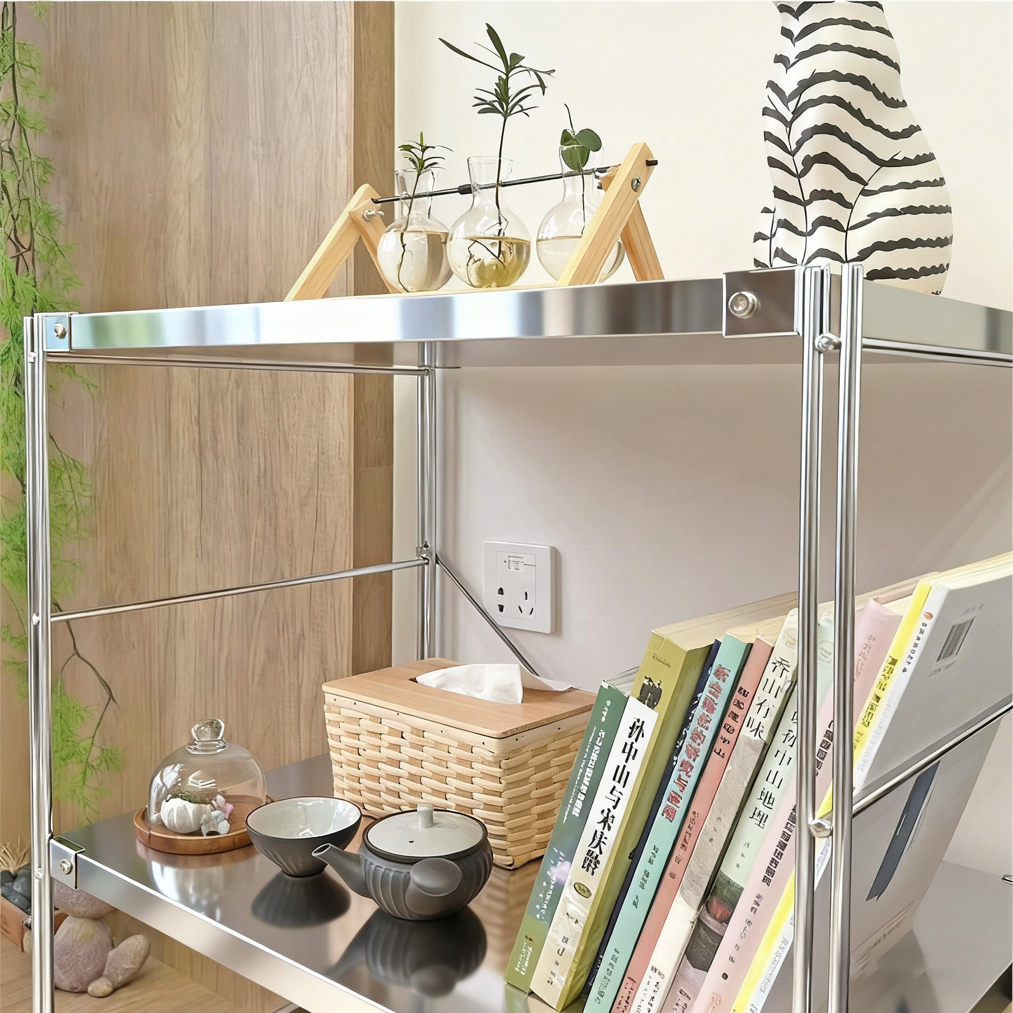 日式不锈钢客厅置物架落地式阳台多层收纳架书架咖啡机光轴储物架,淘宝优惠券,粉丝福利购,淘宝优惠卷
