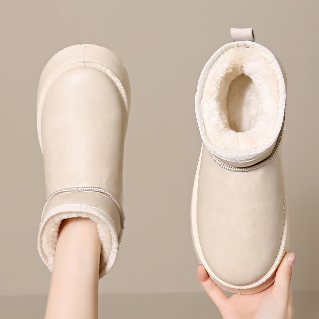 厚底皮面雪地靴女加绒加厚休闲短靴2026新款冬季防水防滑面包棉鞋,淘宝优惠券,粉丝福利购,淘宝优惠卷