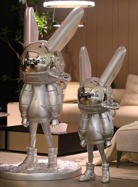 电竞酒店网红robbi太空月光兔子玻璃钢雕塑台球机器人公仔大摆件