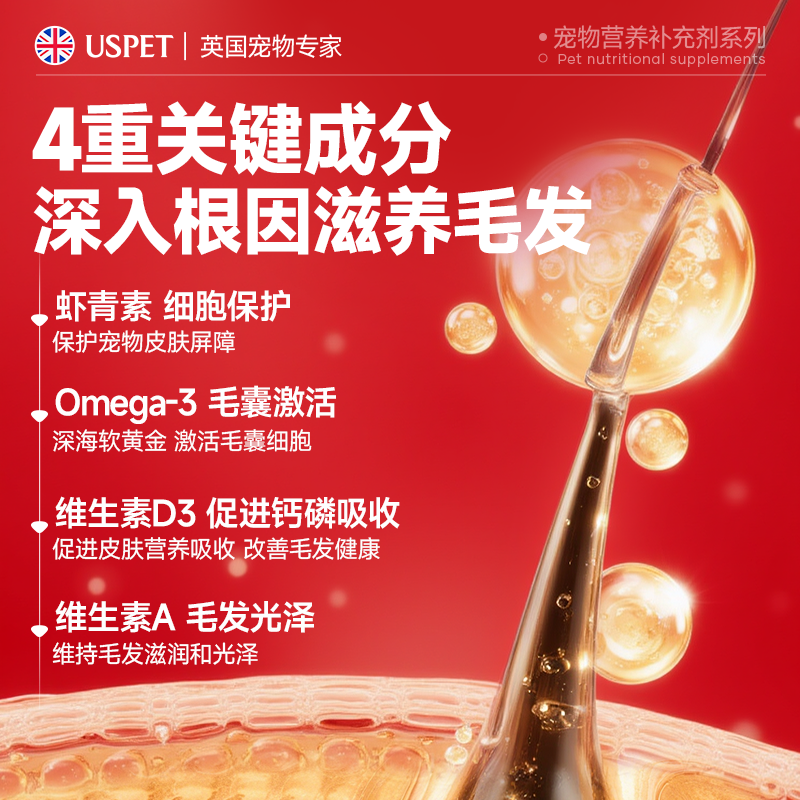USPET英国深海鱼油软胶囊虾青素猫咪狗狗犬美毛宠物专用卵磷脂,淘宝优惠券,粉丝福利购,淘宝优惠卷