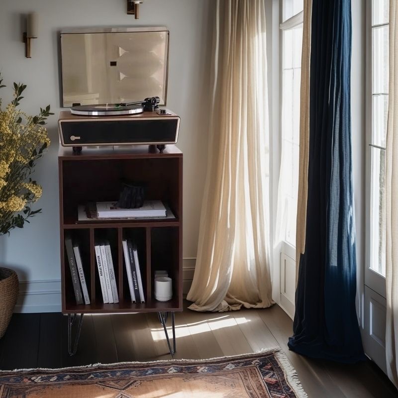 黑胶唱片机柜实木音响机柜音乐角柜功放机架收纳架杂志矮柜置物架 - 图2