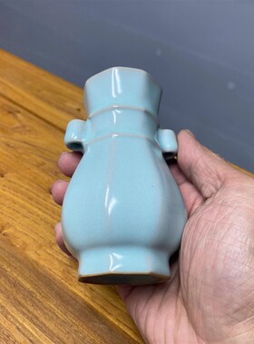 原产地汝瓷八方贯耳瓶仿古釉陶瓷投壶创意插花瓶花道工艺装饰摆件