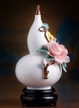 北沃牡丹花葫芦摆祝福招财送礼件客厅搬家礼物装饰品乔迁新居礼品