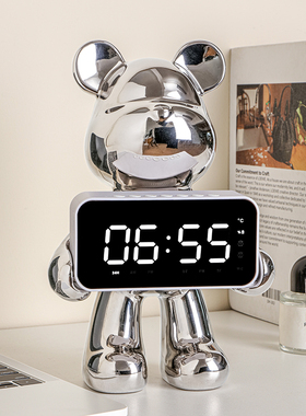 创意暴力熊时钟摆件客厅玄关电视柜高档家居装饰品轻奢高级感闹钟