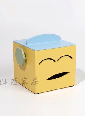 可爱简约木质表情收纳盒子 样板间儿童房薄荷蓝柠檬黄摆件