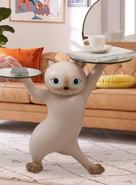 创意妖娆猫咪摆件大型落地客厅电视柜旁托盘收纳轻奢卧室床头装饰