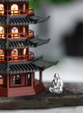 带灯宝塔中式古风庭院建筑模型水陆景观水族鱼缸假山盆景造景摆件