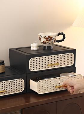 覆古桌面收纳盒抽屉式入户玄关钥匙收纳储物盒化妆品首饰盒装饰品