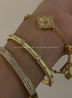 店主自留~轻奢满钻手镯钛钢不掉色简约男女卡扣叠戴欧美百搭手环