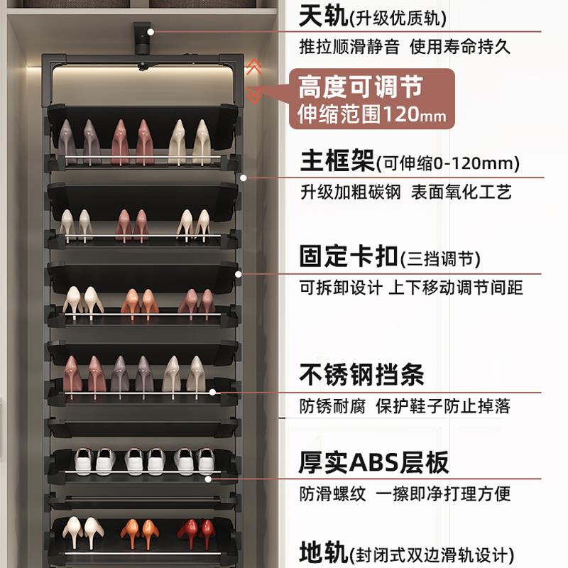 抽拉旋转鞋架360度多功能家用鞋柜内抽拉式鞋子收纳拉篮滑轨五金 - 图0